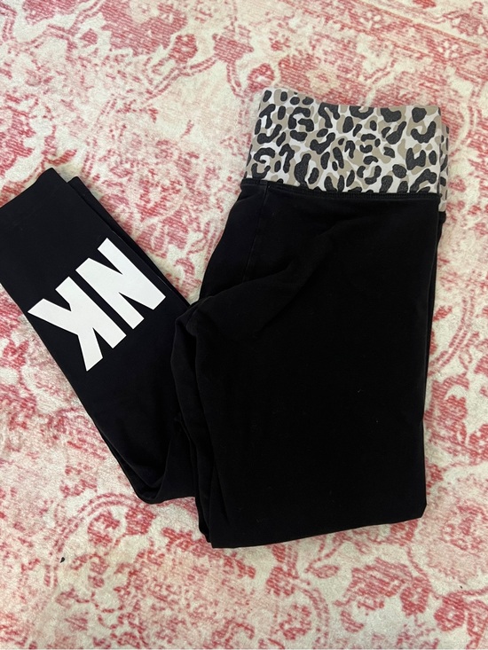 PINK Victoria's Secret Pants - PINK Victoria's Secret Black Leggings with Leopard Waistband and White Logo